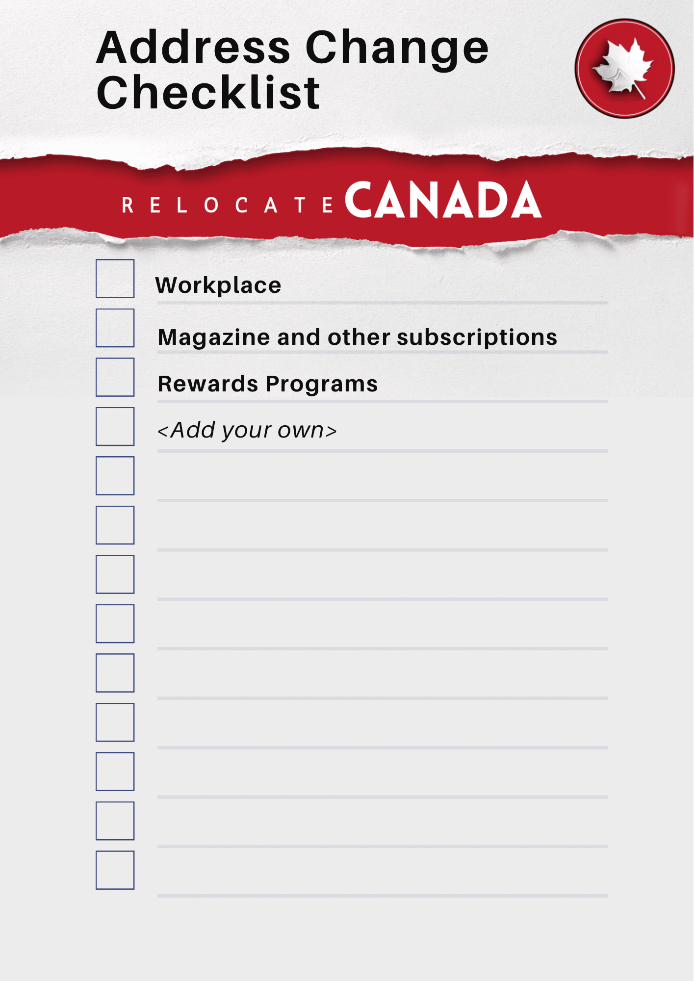 Address Change Checklist for Canada that can be customized and personalised